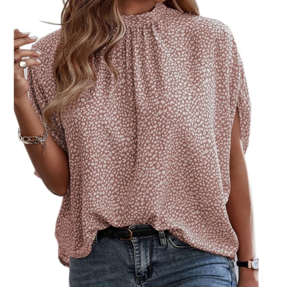 Shein Wing Sleeve Blouse with Tie in Back - Lg / Pink / Cream